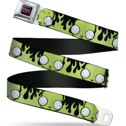 INVADER ZIM Title Logo Full Color Pink/Green Seatbelt Belt - Invader Zim GIR Face and Flames Black/Green Webbing
