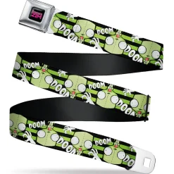 INVADER ZIM Title Logo Full Color Pink/Green Seatbelt Belt - Invader Zim GIR DOOM Flip Poses Stripe Black/Green Webbing