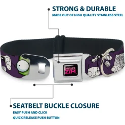 INVADER ZIM Title Logo Full Color Pink/Green Seatbelt Buckle Collar - Invader Zim GIR Poses and Sketch Purple