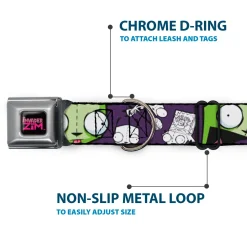INVADER ZIM Title Logo Full Color Pink/Green Seatbelt Buckle Collar - Invader Zim GIR Poses and Sketch Purple