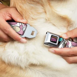 INVADER ZIM Title Logo Full Color Pink/Green Seatbelt Buckle Collar - Invader Zim GIR and Piggy Doddles White/Black
