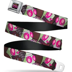 INVADER ZIM Title Logo Full Color Pink/Green Seatbelt Belt - Invader Zim Close-Up Poses Reds Webbing
