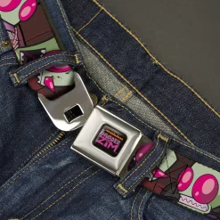 INVADER ZIM Title Logo Full Color Pink/Green Seatbelt Belt - Invader Zim Close-Up Poses Reds Webbing