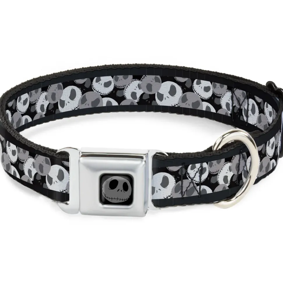 Jack Expression5 Black Silver Seatbelt Buckle Collar - Nightmare Before Christmas Jack Expression Stacked Black/Grays