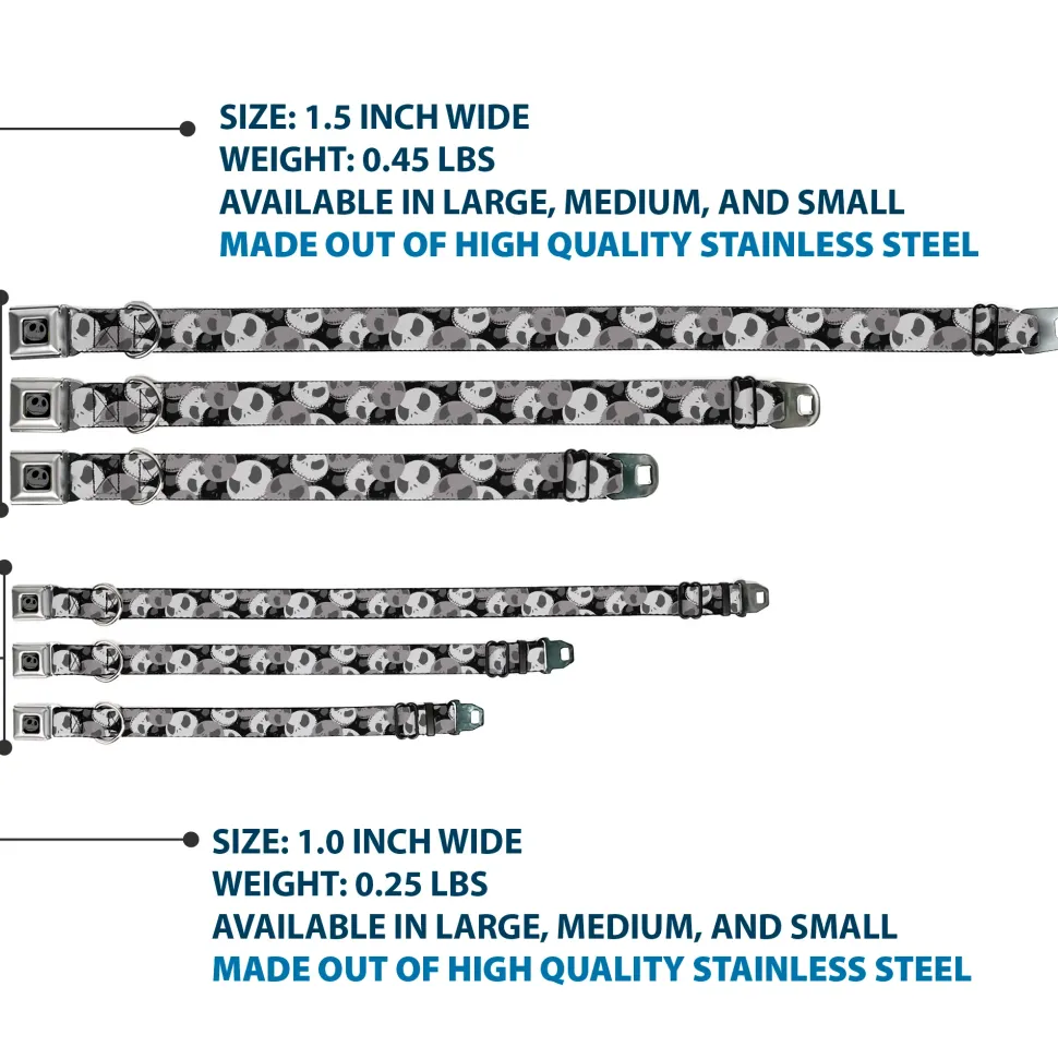 Jack Expression5 Black Silver Seatbelt Buckle Collar - Nightmare Before Christmas Jack Expression Stacked Black/Grays