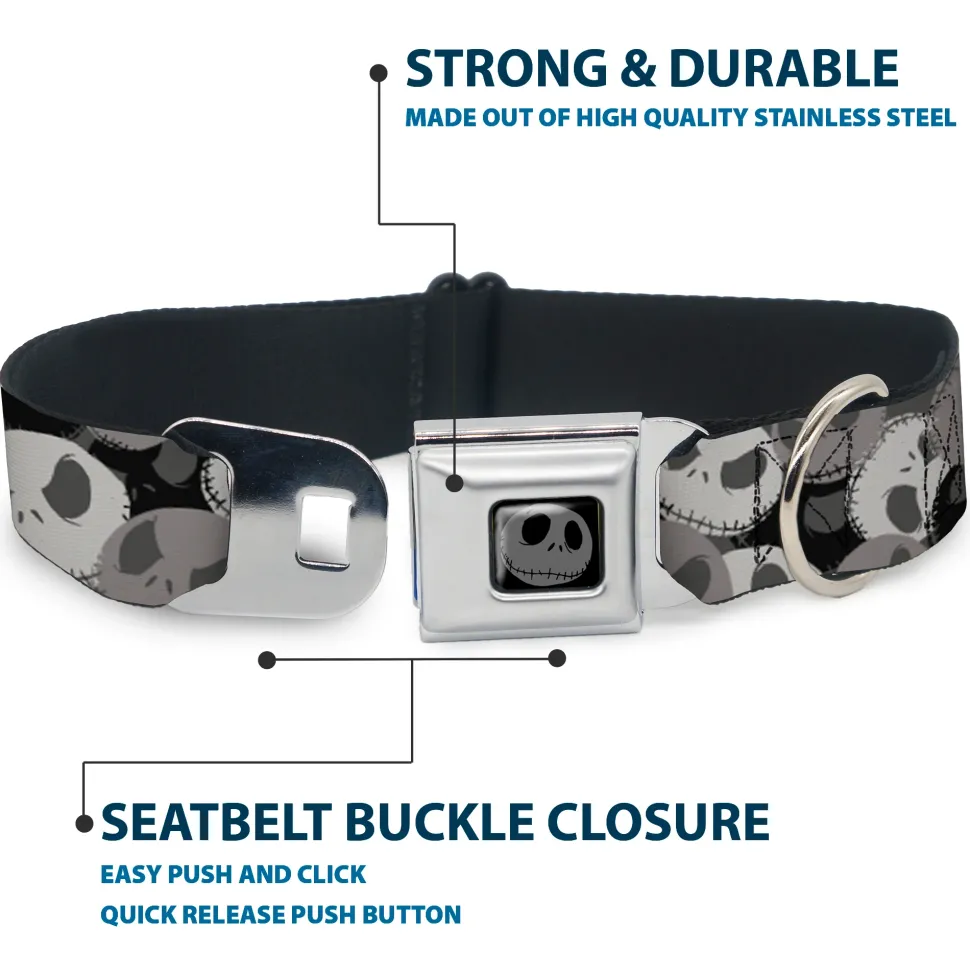 Jack Expression5 Black Silver Seatbelt Buckle Collar - Nightmare Before Christmas Jack Expression Stacked Black/Grays