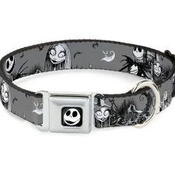 Jack Expression7 Full Color Seatbelt Buckle Collar - NBC Jack & Sally Cemetery Scene Gray/Black/White
