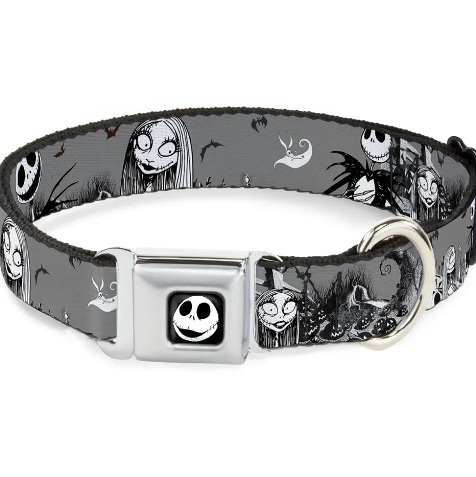 Jack Expression7 Full Color Seatbelt Buckle Collar - NBC Jack & Sally Cemetery Scene Gray/Black/White