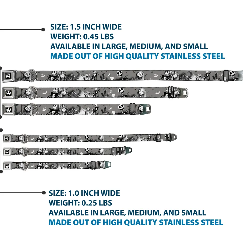 Jack Expression7 Full Color Seatbelt Buckle Collar - NBC Jack & Sally Cemetery Scene Gray/Black/White