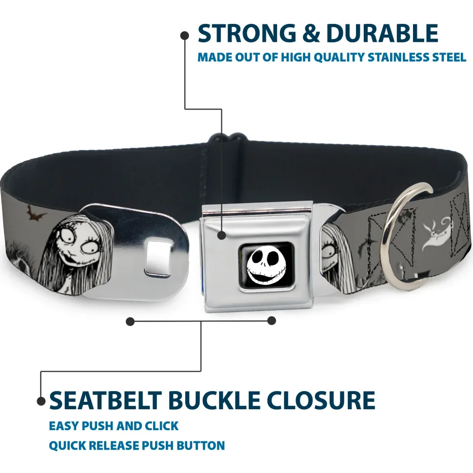 Jack Expression7 Full Color Seatbelt Buckle Collar - NBC Jack & Sally Cemetery Scene Gray/Black/White