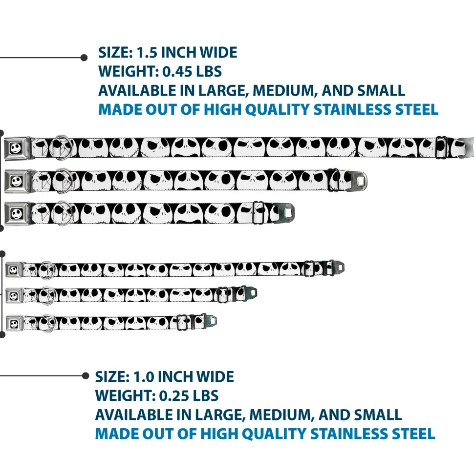 Jack Expression2 Full Color Seatbelt Buckle Collar - Nightmare Before Christmas 7-Jack Expressions CLOSE-UP Black/White