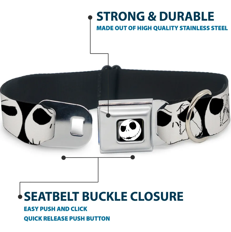 Jack Expression2 Full Color Seatbelt Buckle Collar - Nightmare Before Christmas 7-Jack Expressions CLOSE-UP Black/White
