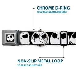 Jack Expression2 Full Color Seatbelt Buckle Collar - Nightmare Before Christmas 7-Jack Expressions CLOSE-UP Black/White