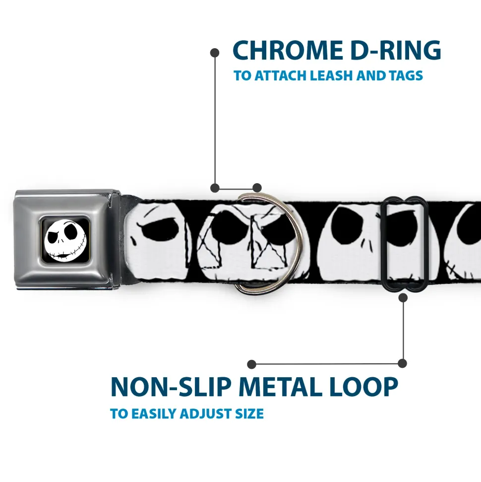 Jack Expression2 Full Color Seatbelt Buckle Collar - Nightmare Before Christmas 7-Jack Expressions CLOSE-UP Black/White