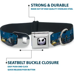Jack Expression6 Full Color Seatbelt Buckle Collar - Nightmare Before Christmas Jack, Zombie Duck & Zero Cemetery Scene