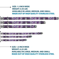 Jack Expression6 Full Color Seatbelt Buckle Collar - Jack Expressions/Ghosts in Cemetery Purples/Grays/White