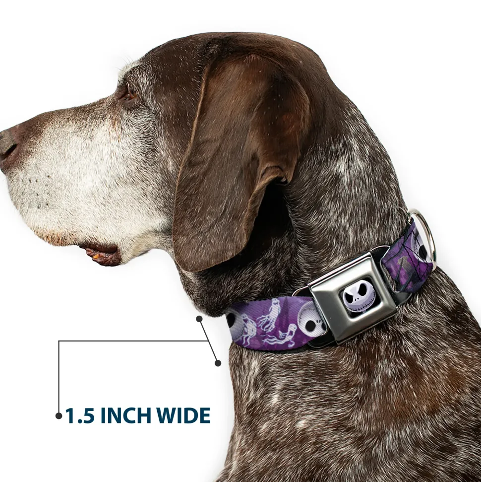 Jack Expression6 Full Color Seatbelt Buckle Collar - Jack Expressions/Ghosts in Cemetery Purples/Grays/White