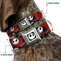 Jack Expression5 Full Color Seatbelt Buckle Collar - Nightmare Before Christmas Jack Poses/Bats Red Stripe