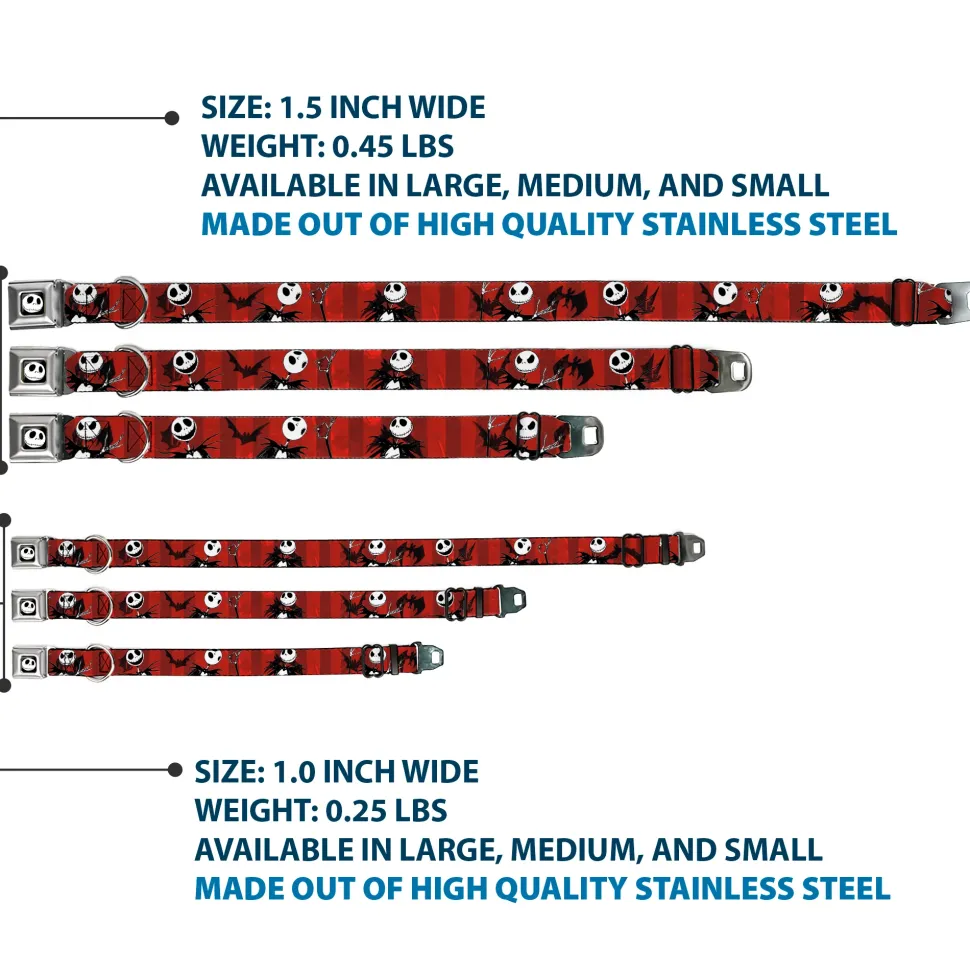 Jack Expression5 Full Color Seatbelt Buckle Collar - Nightmare Before Christmas Jack Poses/Bats Red Stripe