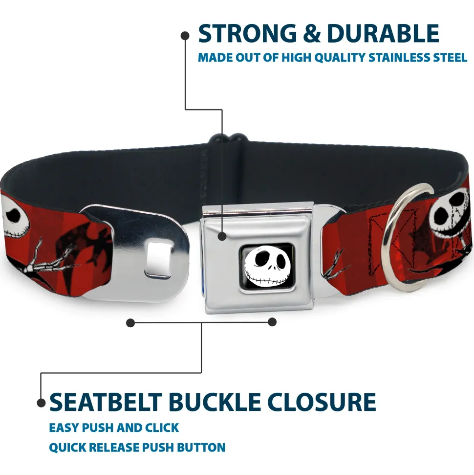 Jack Expression5 Full Color Seatbelt Buckle Collar - Nightmare Before Christmas Jack Poses/Bats Red Stripe