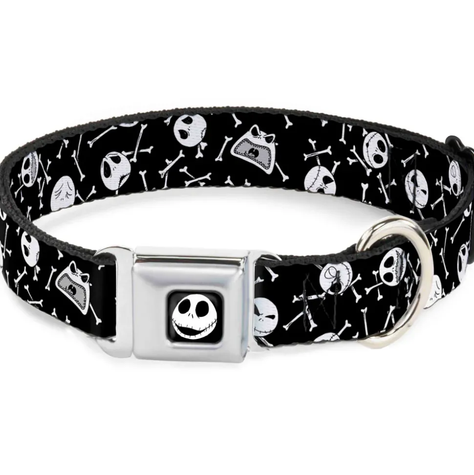 Jack Expressions/Bones Scattered Full Color Black/White Seatbelt Buckle Collar - Jack Expressions/Bones Scattered Black/White