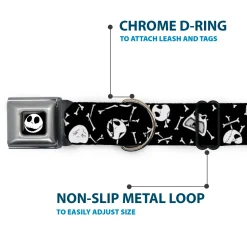 Jack Expressions/Bones Scattered Full Color Black/White Seatbelt Buckle Collar - Jack Expressions/Bones Scattered Black/White