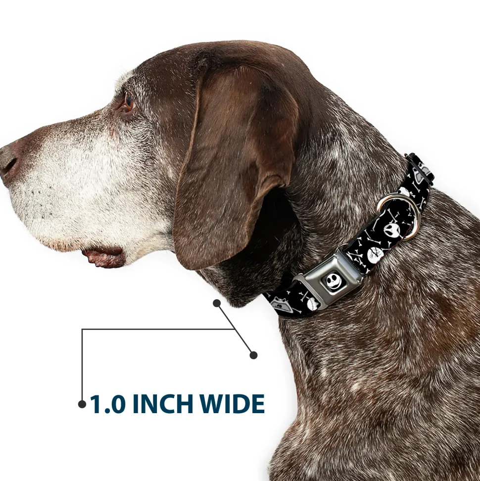 Jack Expressions/Bones Scattered Full Color Black/White Seatbelt Buckle Collar - Jack Expressions/Bones Scattered Black/White