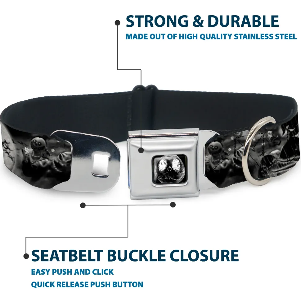 Jack Moon Oogie Boogie Face Full Color Black Grays Seatbelt Buckle Collar - Jack & Oogie Boogie Scenes Grays