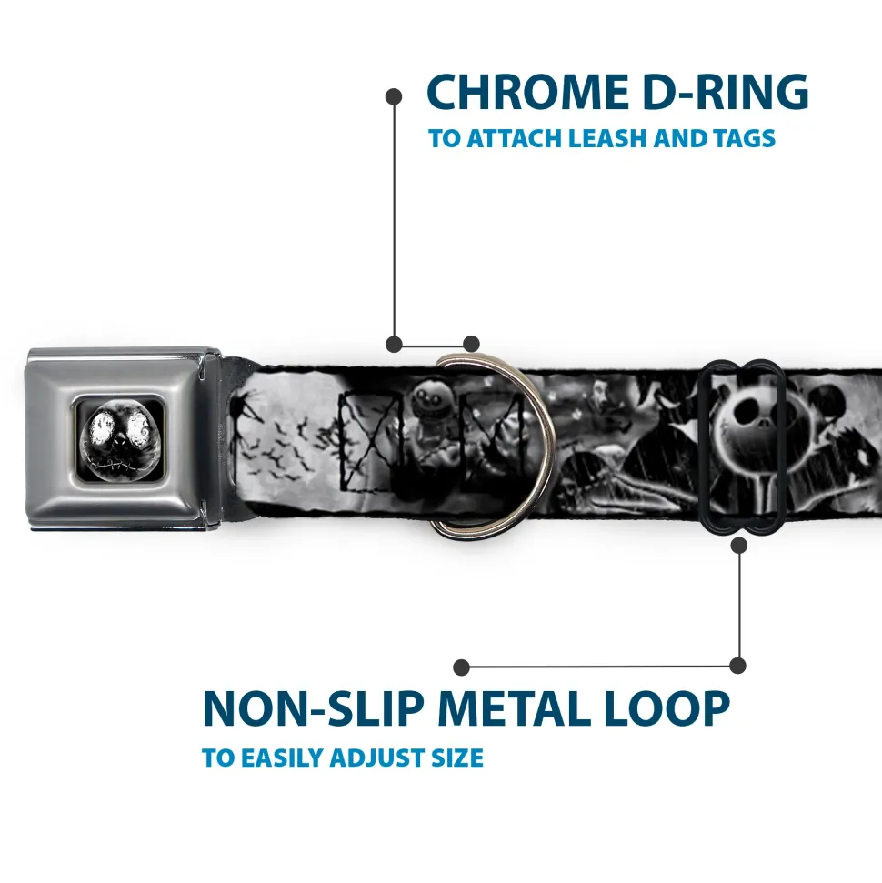 Jack Moon Oogie Boogie Face Full Color Black Grays Seatbelt Buckle Collar - Jack & Oogie Boogie Scenes Grays