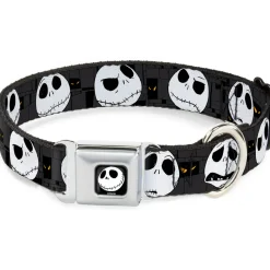 Jack Smile Full Color Seatbelt Buckle Collar - Nightmare Before Christmas Jack Expressions Gray