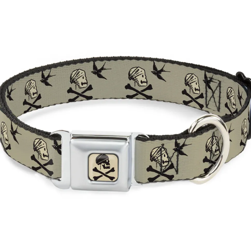 Jack Sparrow's Flag Skull Icon Gray Charcoal Seatbelt Buckle Collar - Jack Sparrow's Flag Icons Grays