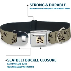 Jack Sparrow's Flag Skull Icon Gray Charcoal Seatbelt Buckle Collar - Jack Sparrow's Flag Icons Grays