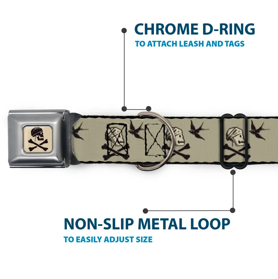 Jack Sparrow's Flag Skull Icon Gray Charcoal Seatbelt Buckle Collar - Jack Sparrow's Flag Icons Grays