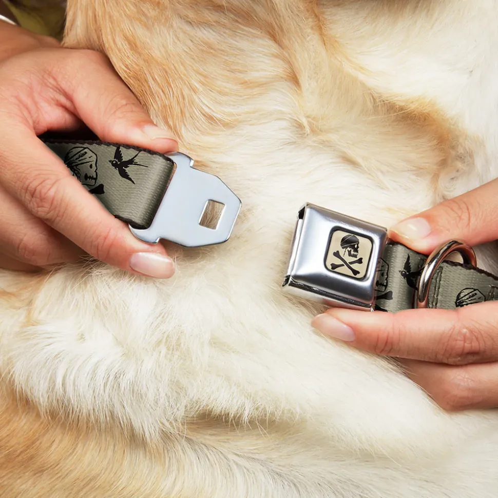 Jack Sparrow's Flag Skull Icon Gray Charcoal Seatbelt Buckle Collar - Jack Sparrow's Flag Icons Grays