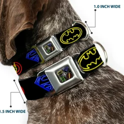 JL Electric Logos Full Color Black/Multi Neon Seatbelt Buckle Collar - Justice League Electric Logos Black/Multi Neon