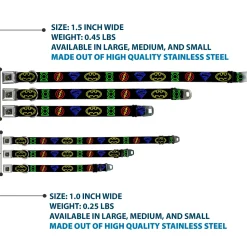 JL Electric Logos Full Color Black/Multi Neon Seatbelt Buckle Collar - Justice League Electric Logos Black/Multi Neon