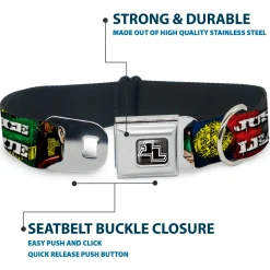 JL Logo Full Color Grays Black White Seatbelt Buckle Collar - JUSTICE LEAGUE Logo/4-Superhero Panels Pop Art