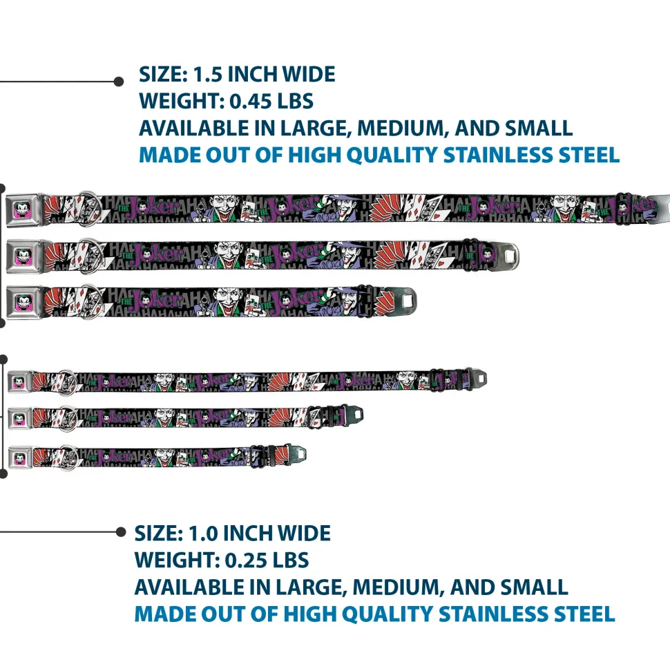 Joker Face Full Color Seatbelt Buckle Collar - The Joker Pose/Cards/HAHAHAHA Black/Gray