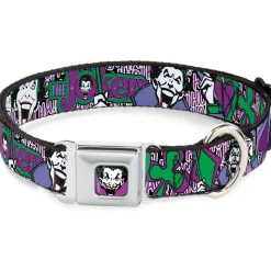 Joker Face Full Color Seatbelt Buckle Collar - Joker Face/Logo/Spades Black/White/Purple
