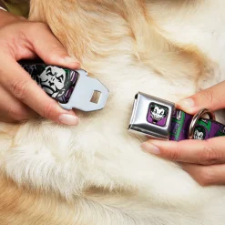 Joker Face Full Color Seatbelt Buckle Collar - Joker Face/Logo/Spades Black/White/Purple