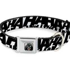 Joker The Killing Joke Holding Head Pose CLOSE-UP Full Color Seatbelt Buckle Collar - Joker's HA HA HA Repeat White/Black