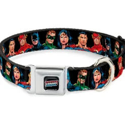 Justice League of America Black Full Color Seatbelt Buckle Collar - Justice League Elite Forces Superheroes