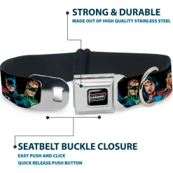 Justice League of America Black Full Color Seatbelt Buckle Collar - Justice League Elite Forces Superheroes