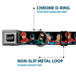 Justice League of America Black Full Color Seatbelt Buckle Collar - Justice League Elite Forces Superheroes