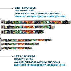 JUSTICE LEAGUE Star Logo Black/Silver-Fade/Red Seatbelt Buckle Collar - Justice League 4-Superhero CLOSE-UP Poses/Logos