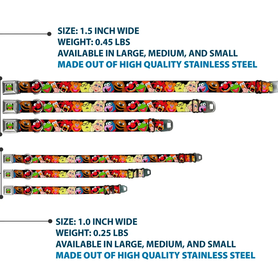 Kermit Face Full Color Black Seatbelt Buckle Collar - Muppets Faces Black