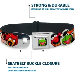 Kermit Face Full Color Black Seatbelt Buckle Collar - Muppets Faces Black