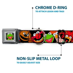 Kermit Face Full Color Black Seatbelt Buckle Collar - Muppets Faces Black