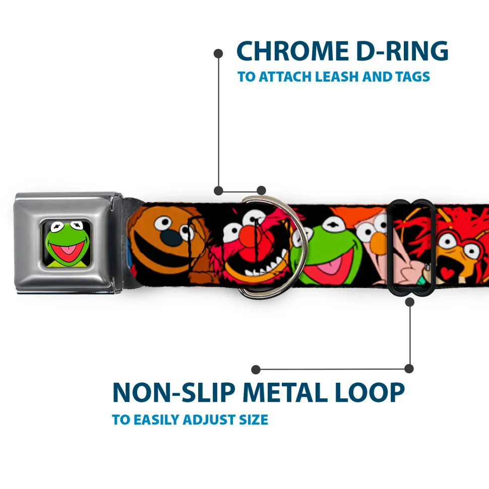 Kermit Face Full Color Black Seatbelt Buckle Collar - Muppets Faces Black