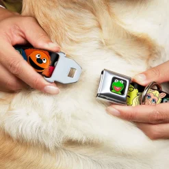 Kermit Face Full Color Black Seatbelt Buckle Collar - Muppets Faces Black